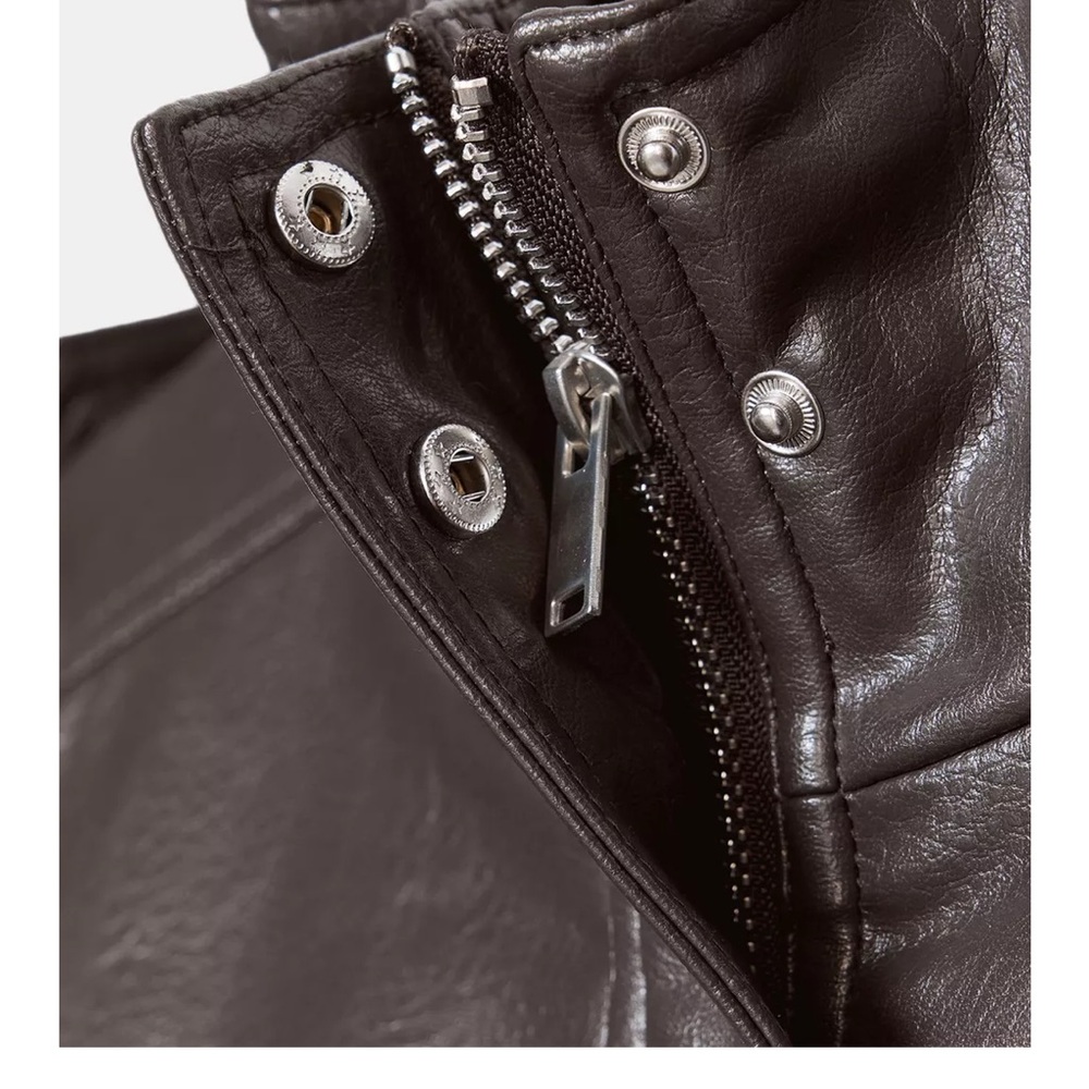 Zara Brown Faux Leather Bomber Jacket - Picture 7 of 9